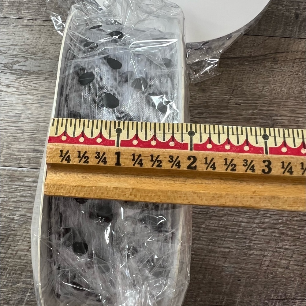 Brand New 100 yards sheer polka dot ribbon black and white Wedding Xmas 2” - Picture 5 of 6